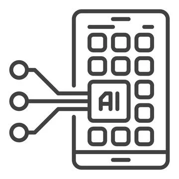 AI App on Smartphone Screen vector New Technology linear icon or logo element Stock Illustration
