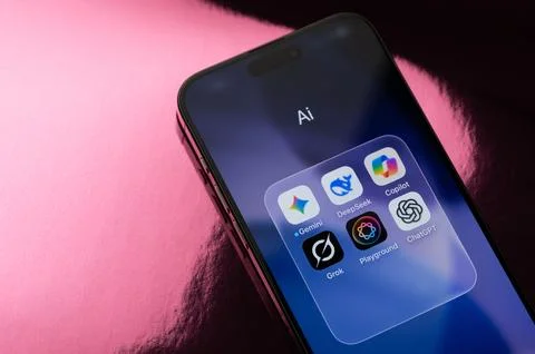 Ai applications on iphone screen Stock Photos
