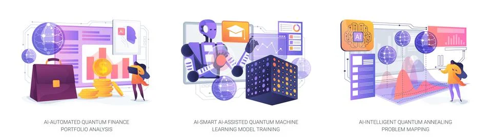 AI Applications in Quantum Computing abstract concept vector illustrations. Stock Illustration