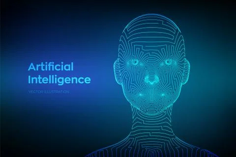 AI. Artifactial intelligence concept. Abstract digital human face. Human head Stock Illustration