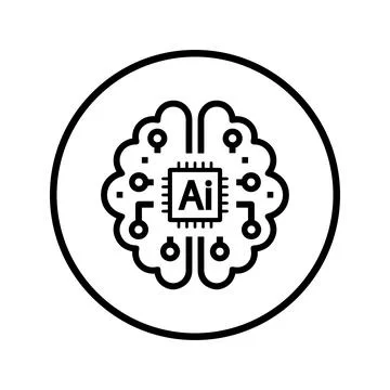 Ai, artificial, brain, chip, intelligence icon. Black vector graphics. Stock Illustration