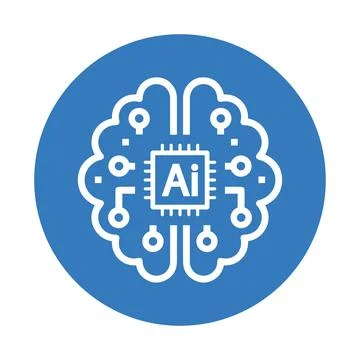 Ai, artificial, brain, chip, intelligence icon. Blue color design. Stockillustratie