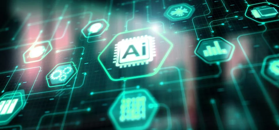 AI Artificial Intelligence abstract background concept. Technology learning Ilustración de archivo