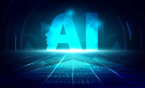 AI Artificial intelligence abstract Digital technology blue green background Stock Illustration