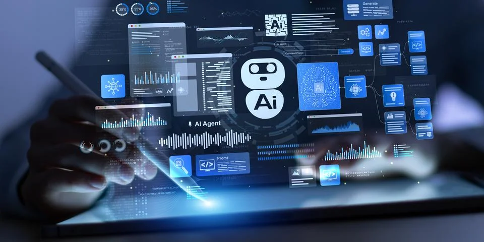 AI Artificial Intelligence Agent Platform for Data Analysis and Automation .. Stock Photos