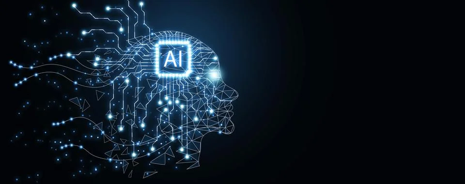 AI - Artificial intelligence. Ai brain and mind. A low-polygon humanoid rob.. 스톡 일러스트
