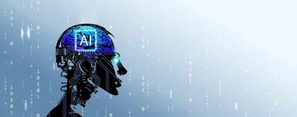 AI - Artificial intelligence. Ai brain and mind. A humanoid robot face with.. 스톡 일러스트