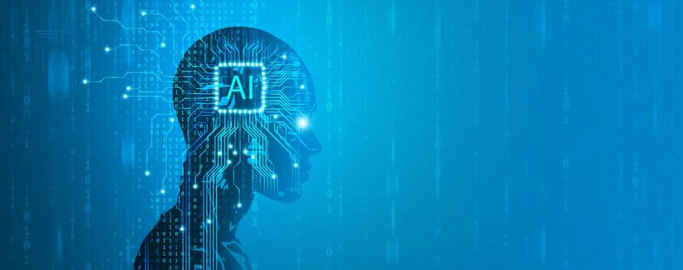 AI - Artificial intelligence. Ai digital brain. Human face with circuit pat.. Stock Illustration