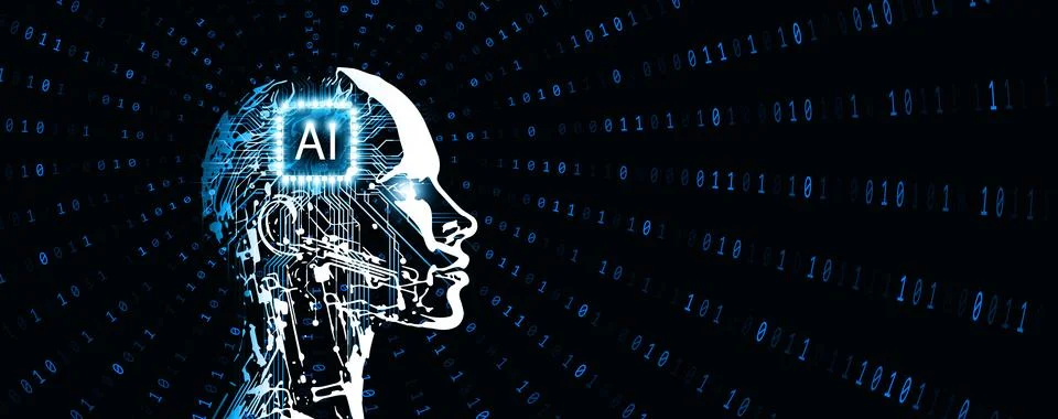 AI - Artificial intelligence. Ai digital brain. Human face with circuit pat.. Stock Illustration