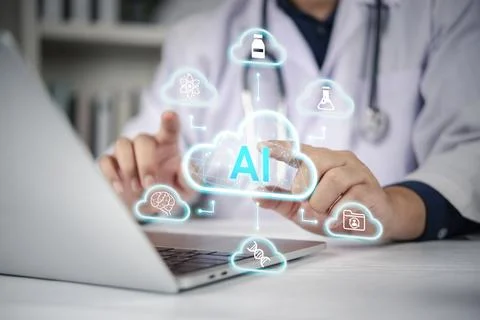 AI Artificial Intelligence analyzing big data for healthcare diagnostics. D.. Stock Photos