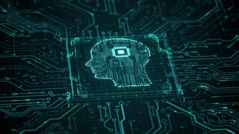 AI artificial intelligence and data mining. Chat deep learning. Computer chip Stock Footage 311705573