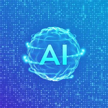 AI. Artificial Intelligence and Machine Learning concept. Sphere grid wave on Stock Illustration