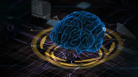 AI artificial intelligence. Animation of blue color brain with sci-fi style Stock Footage 120608441
