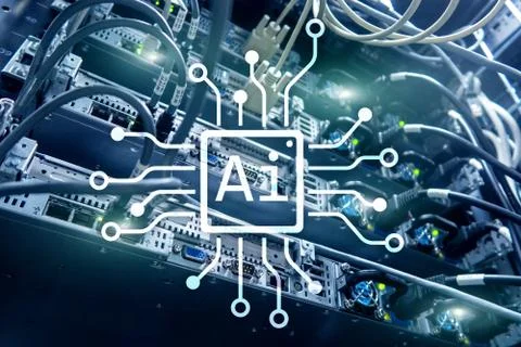 AI, Artificial intelligence, automation and modern information technology con 스톡 일러스트