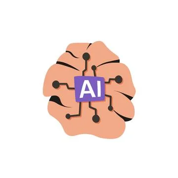 AI Artificial Intelligence Brain with Chip Flat Vector Icon 스톡 일러스트