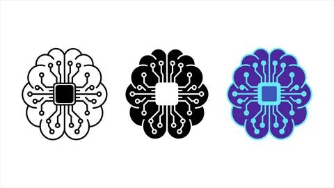 AI artificial intelligence brain circuit icon set Stock Illustration