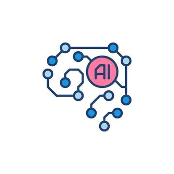 AI Artificial Intelligence Brain colored icon. Cyberbrain vector symbol Stock Illustration