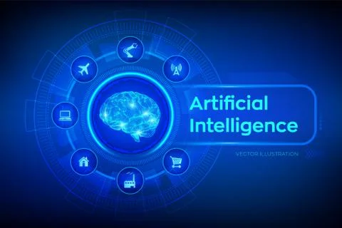 AI. Artificial intelligence. Brain. Digital brain. 3D Science and Technology  스톡 일러스트