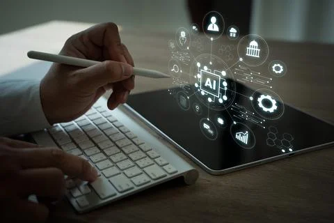 AI artificial intelligence brain processor technology business ai machine r.. Stock Photos