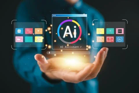 AI artificial intelligence chatbot assistant interface multimedia data, sma.. Stock Photos