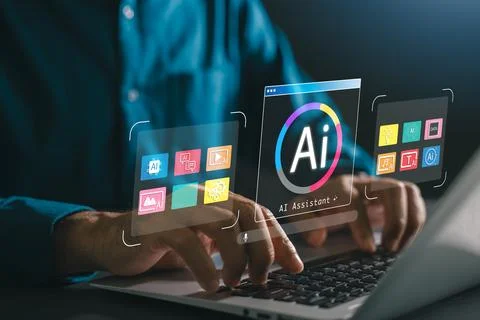 AI artificial intelligence chatbot assistant interface for multimedia data .. Foto stock