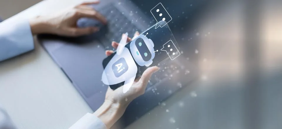 AI Artificial Intelligence Chatbot for Customer Service and User Interaction Stock Photos