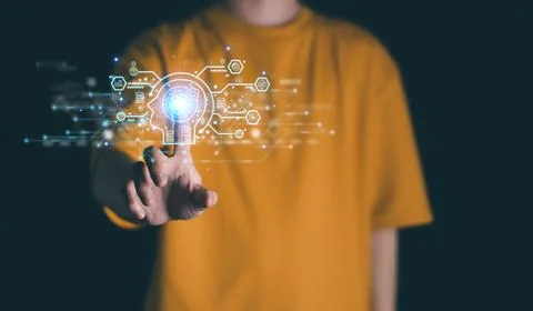 AI (Artificial intelligence), Chatbot growing concept. Businessman analytic.. Stock Photos