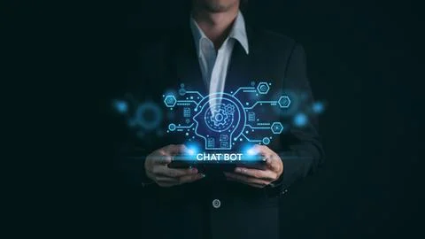 AI (Artificial intelligence), Chatbot growing concept. Businessman hand use.. Foto stock
