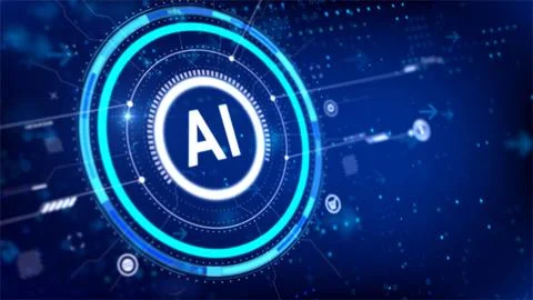 AI Artificial intelligence with circle HUD head up display interface for te.. Stock Illustration