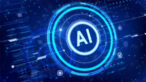 AI Artificial intelligence with circle HUD head up display interface Illustrazione stock