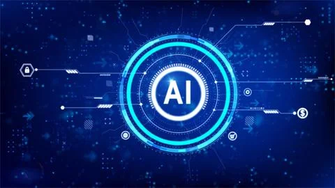 AI Artificial intelligence with circle HUD head up display interface Illustrazione stock