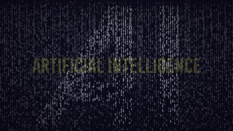 AI Artificial Intelligence computer code title logo animation with a blue and Stock Footage 108323690
