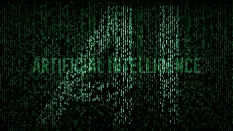 AI Artificial Intelligence computer code title logo animation with a green co Stock Footage 108323917