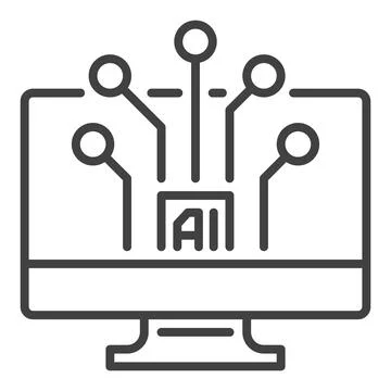 AI Artificial Intelligence on Computer Screen vector linear icon or symbol Illustrazione stock