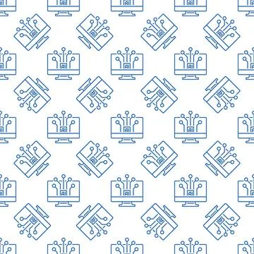 AI Artificial Intelligence on Computer Screen vector linear seamless pattern 스톡 일러스트