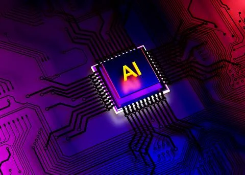 AI, Artificial Intelligence concept, 3d rendering. Central Computer Processors Illustrazione stock