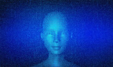 AI. Artificial intelligence concept. Abstract digital human face made with st Stock Illustration