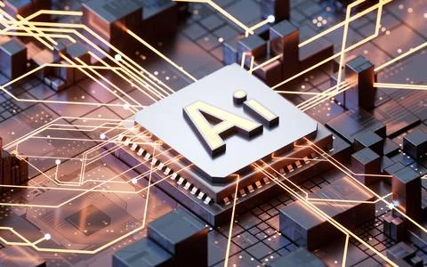 AI with artificial intelligence concept background, 3d rendering. Stock Illustration