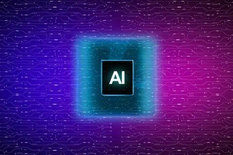 AI artificial intelligence concept, Close up of microprocessor glowing Stock Illustration