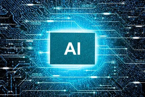 AI artificial intelligence concept, Close up of microprocessor glowing  Stock Illustration