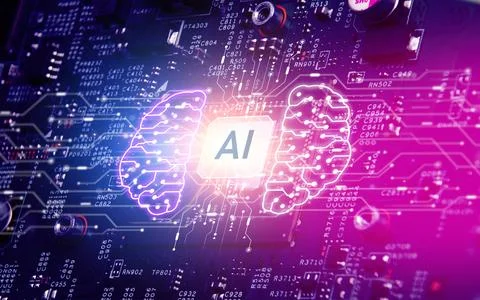 AI artificial intelligence concept, Close up of microprocessor Stock Photos