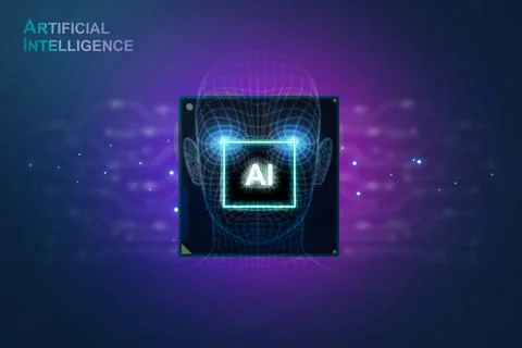 AI artificial intelligence concept, Close up of microprocessor on motherboard Stock Photos