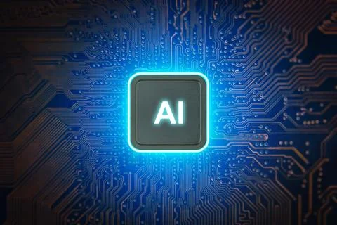 AI artificial intelligence concept, Close up of microprocessor glowing Foto stock