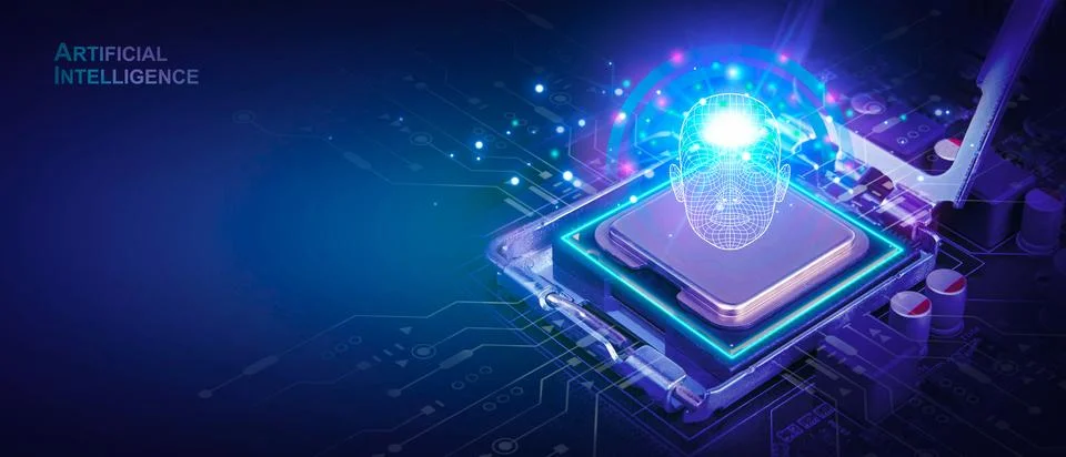 AI artificial intelligence concept, Close up of microprocessor on motherboard 스톡 사진