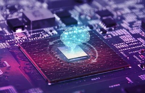 AI artificial intelligence concept, Close up of brain microprocessor Stock Photos