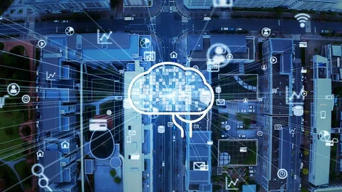 AI (Artificial Intelligence) concept. Communication network. Smart city. Stock Footage 126311726
