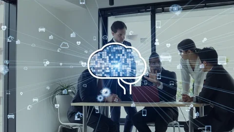 AI (Artificial Intelligence) concept. Communication network. Stock Footage 128093584