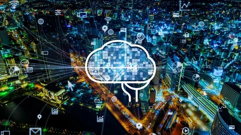 AI (Artificial Intelligence) concept. Communication network. Stock Footage 128097252