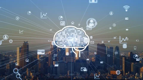 AI (Artificial Intelligence) concept. Communication network. Video stock 128097424