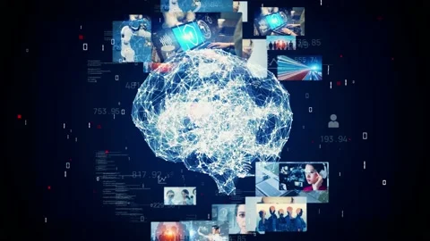 AI (Artificial Intelligence) concept. Communication network. Image analysis. Stock Footage 166013189
